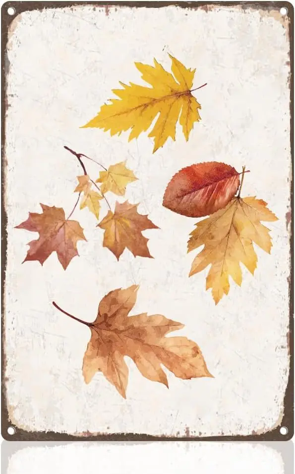 Falling Leaves Tin Sign Retro Wall Decor Metal 8 x 12 Fall Autumn Leaves Wall Art Poster for Home Cafe Room Farmhouse Courtyard