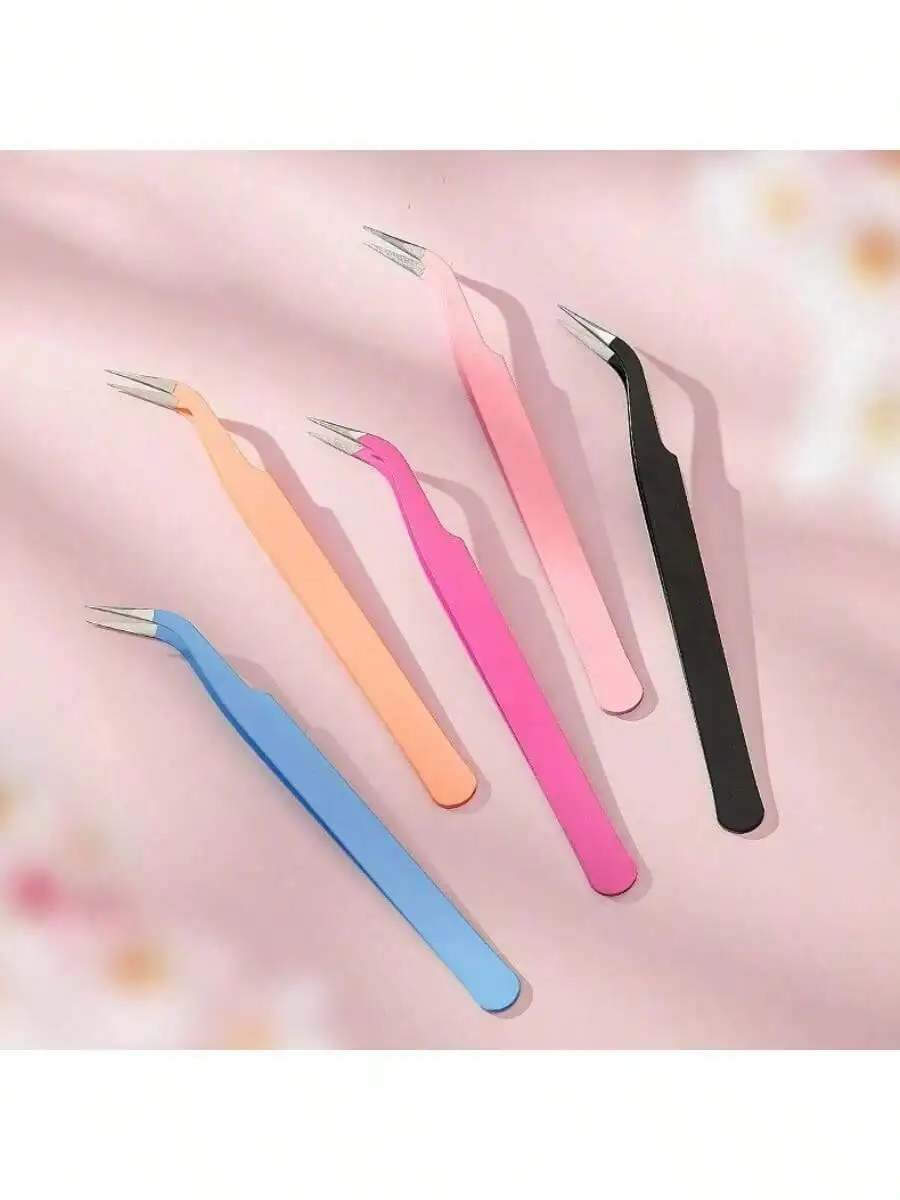 5pcs Eyelash Extension Tweezers Auxiliary Tools, Stainless Steel Macaron Color Eyelash Beauty Tools sb2405258841495276