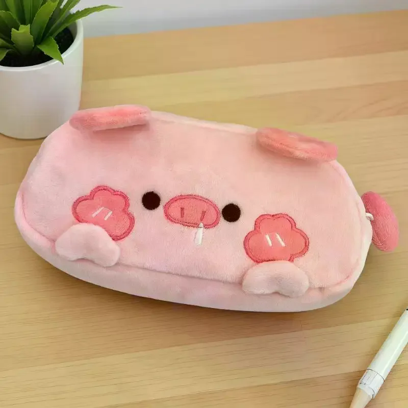 Plush Little Bear Little Pig Pencil Case Cute Makeup Bag Large Capacity Portable Stationery Storage Pouch Zipper Pen Case