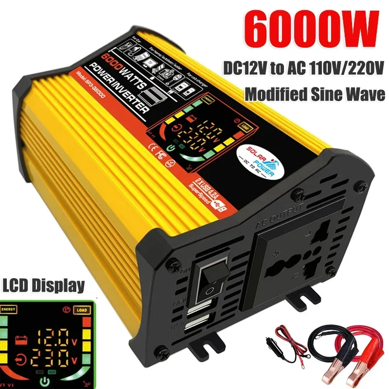 

6000W Solar Power Inverters DC 12V to AC 220V/110V Modified Sine Wave USB Car Inverter LCD Display Transformer Voltage Converter