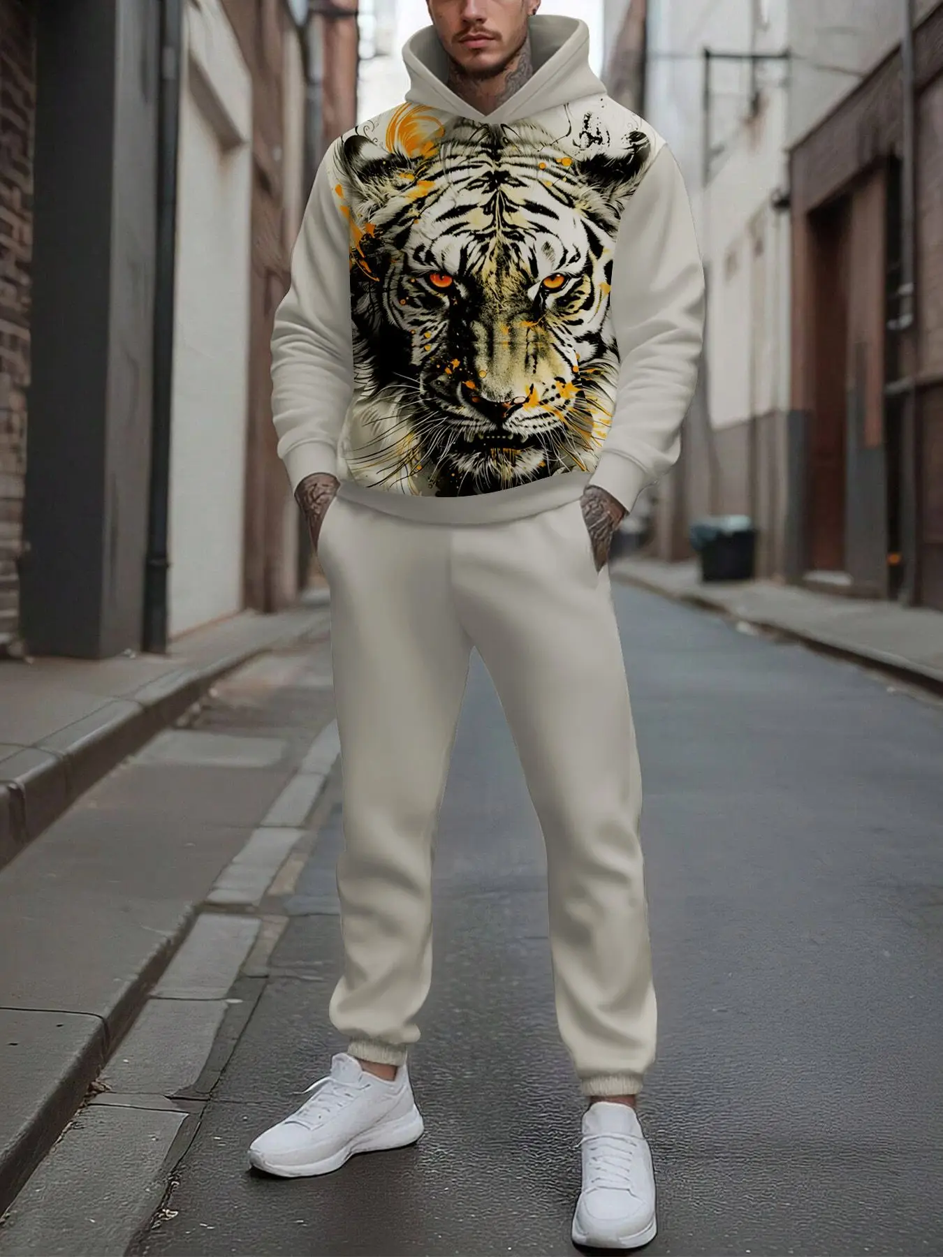 طقم مكون من قطعتين، طقم رياضي عصري للرجال من أوروبا وأمريكا بأكمام طويلة وسراويل طويلة #1