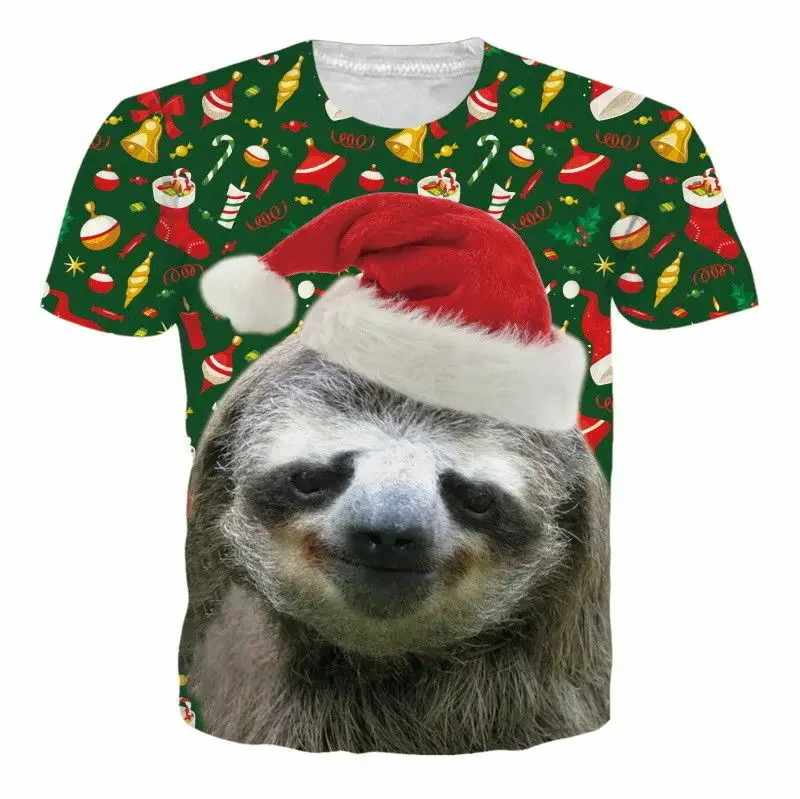 

Women Men Christmas Sloth Funny Casual T-Shirt Short Sleeve Tee Gift 3D Printed Breathable Round-neck Short-sleeved T-shirt