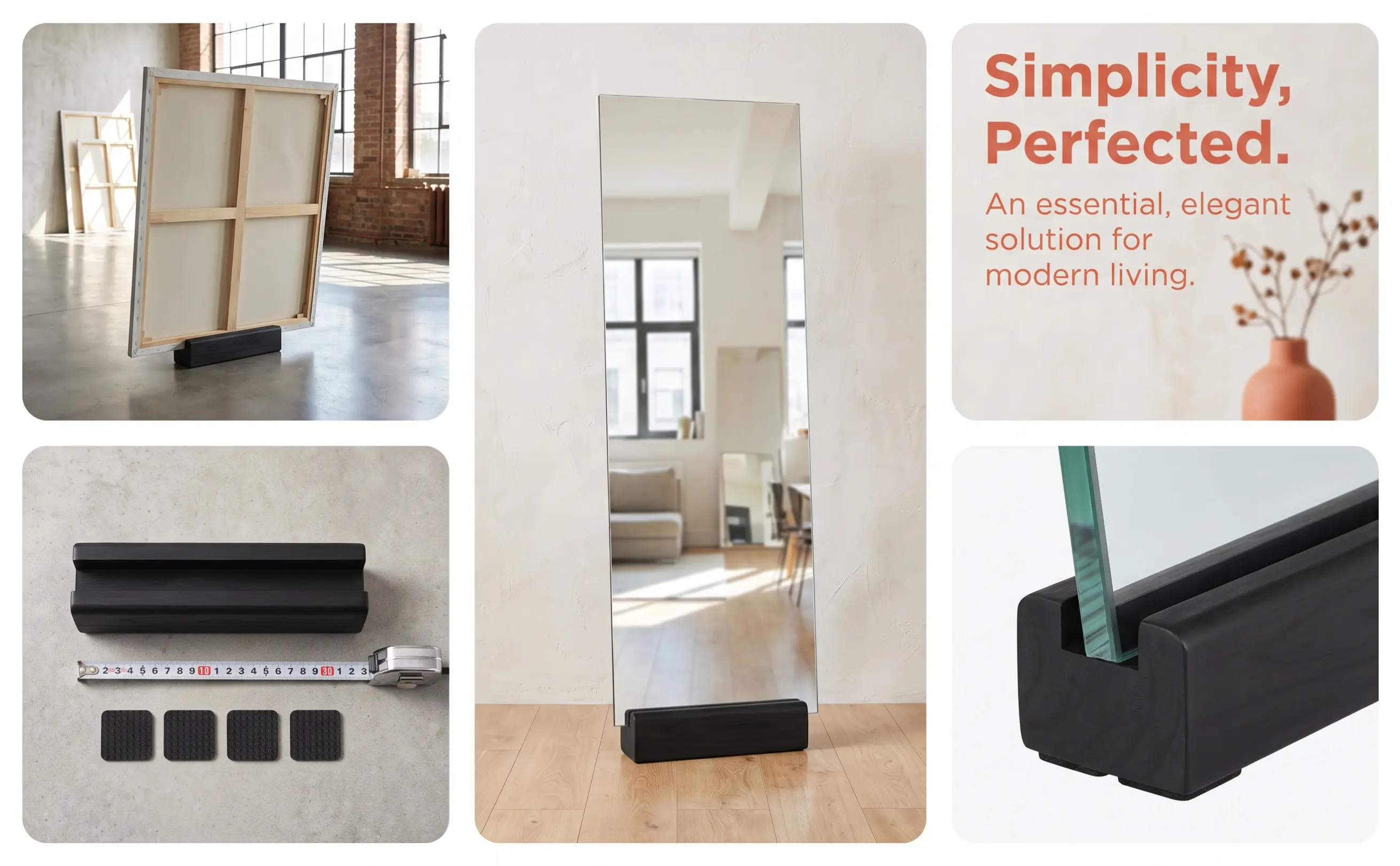 Premium Wood Mirror Support Stand for Full Length Floor Mirrors Art Displays Fixed Stable Anti-Slip Base Living Room Study