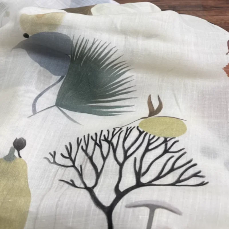 

White printed ramie fabric, used for handmade making of shirts, dresses, and other clothing