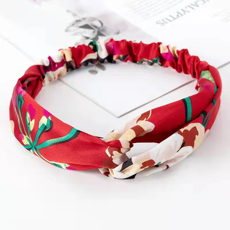 Fashion WomenFloral Headband Hair Accessories Leopard Cross Knotted Bow Chiffon Hair Band Girls Headdress Ladies Hoop Headwear