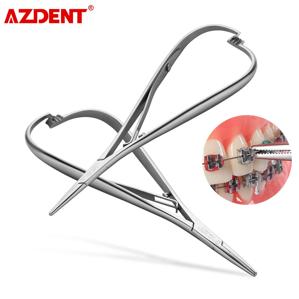 AZDENT Dental Orthodontic Elastic Placement Ligature Tie Holder 14cm Extra Fine Beak Stainless Steel Ligation Ring Dental Tools