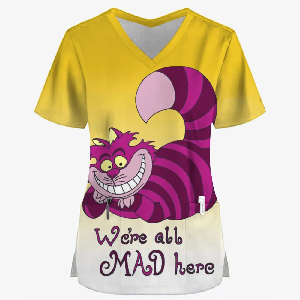 Disney Cheshire Cat Uniform Blouse Women Pullovers Nurse Uniform Working Casual Tops Scrub Nursing Nurse Medical Uniforms Shirts