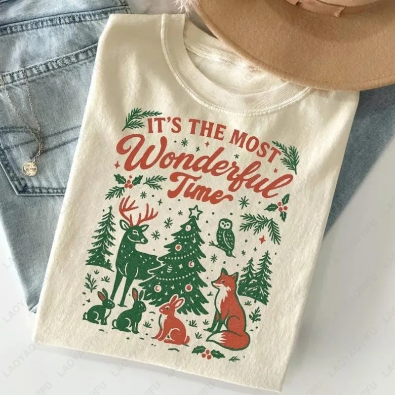 Reto Christmas Time It's The Most Wonderful Tees Cozy Outfit Xmas Graphic Winter Festival Tshirt Men Women Cotton Aesthetic Tops