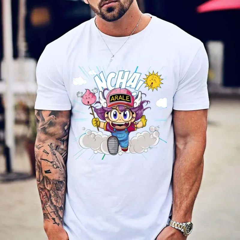 Arale Foil Vintage Print Dr Slump Toriyama Anime Manga 90s Cute Robot 80s cotton T Shirt Men\'s Tshirt Street Fashion Casual Tee