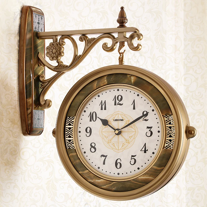 Large European Metal Wall Clock Double Sided Luxury Silent Digital Living Room Watch Simple Horloge Mural Home Decor