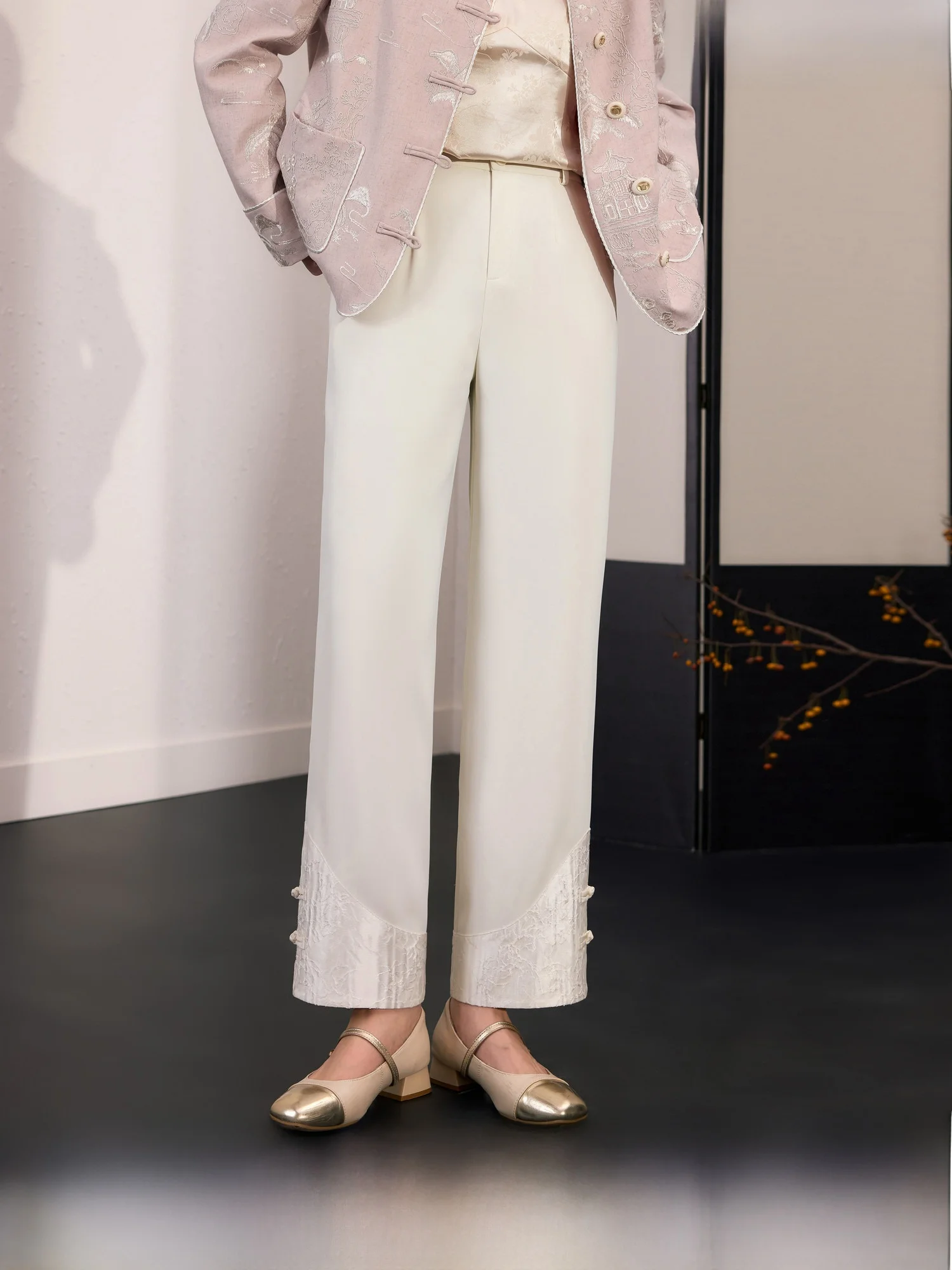 

Синие женские брюки большого размера с вышивкой, прямые, с высокой талией, весенние, новые, утягивающие, длиной до щиколотки