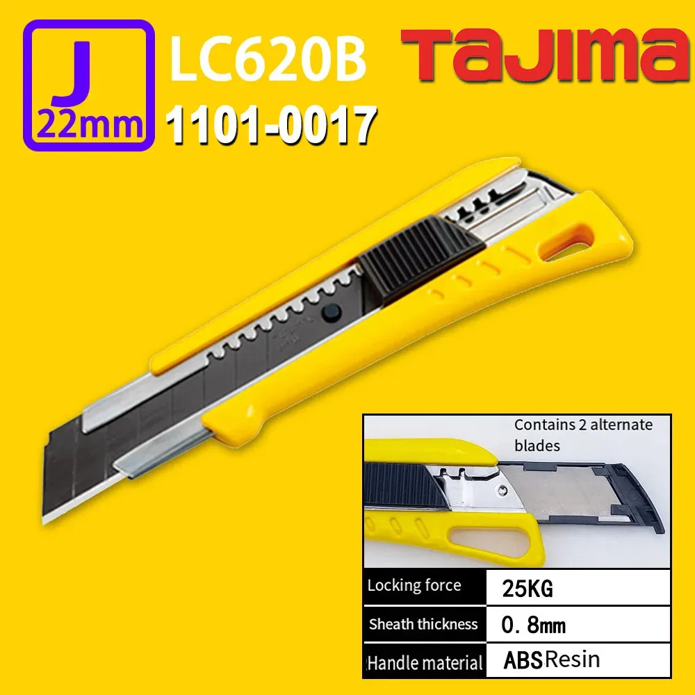 TAJIMA Utility Knife with Automatic lock Push Button 22mm-wide Blade Wallpaper Knife Cutting Hand Tools LC-620 (1101-0017)