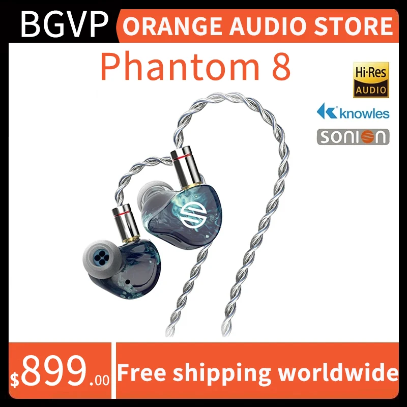 

BGVP Phantom 8 Driver EST BCD Flagship In-Ear HIFI Monitor Earphones Wired Earbuds With MMCX Cable Wood Carving IEMs Headphones