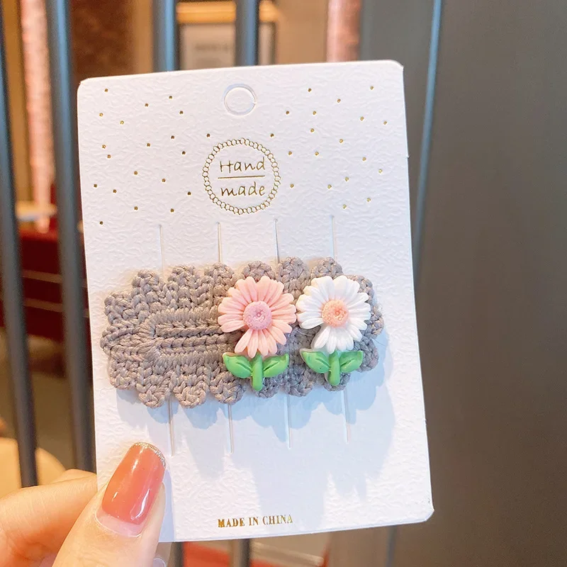 

Заколки для волос для маленьких девочек, корейские вязаные заколки с ромашками, милые детские заколки с цветком BB, мягкие аксессуары для волос для малышей, подарки