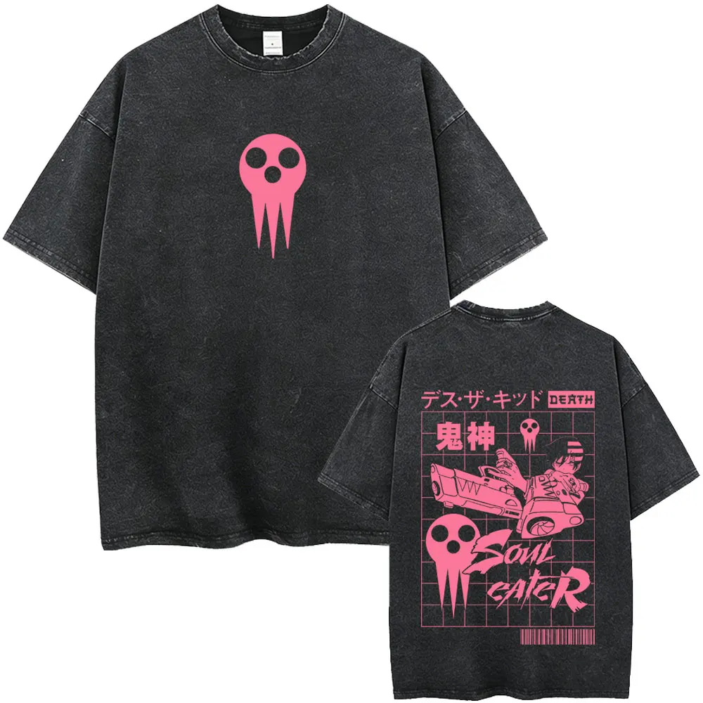 Gewaschenes Vintage Anime Soul Eater Crona Grafik-T-Shirt Herrenkleidung Retro Manga T-Shirts Herren Mode Lässige Oversize T-Shirts – Detail 4
