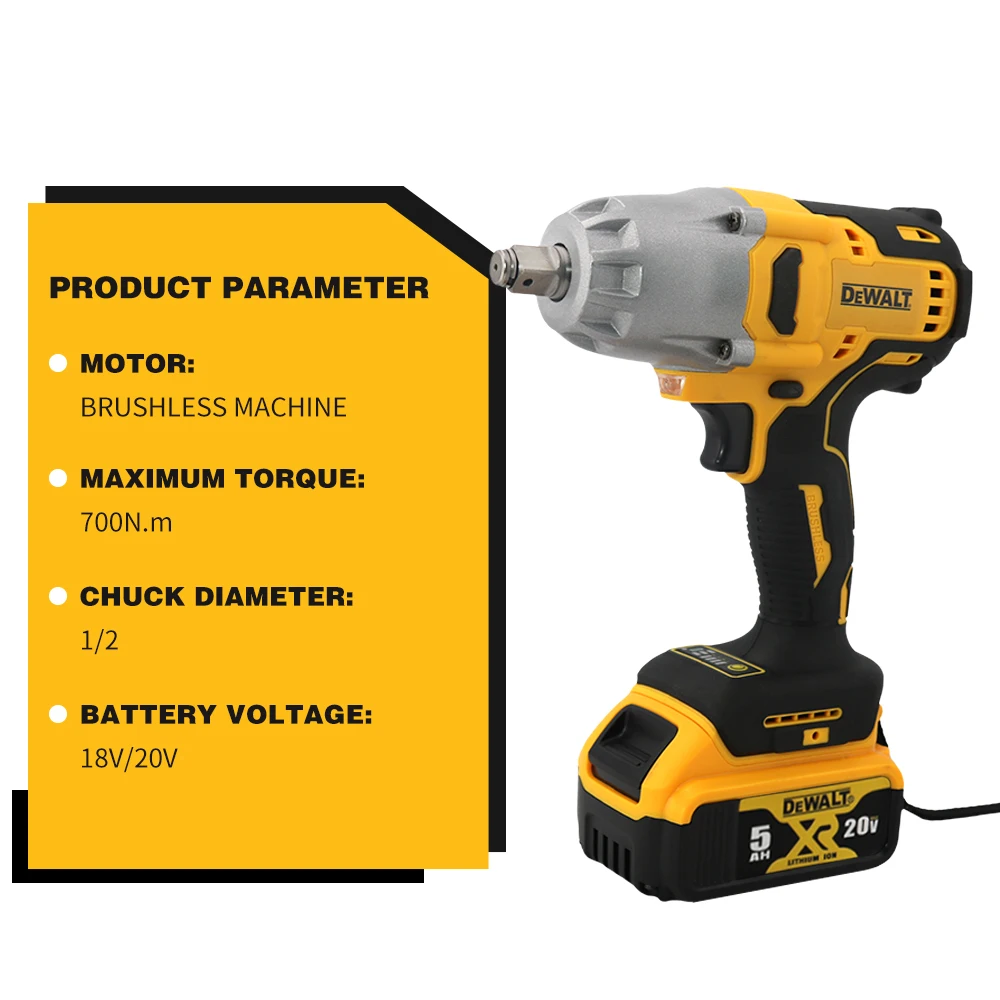 DEWALT Cordless Impact Wrench 1/2 2000RPM Rechargeab Brushless Impact Wrench HighTorque With 18V/20V LithiumBattery Wrench 700Nm