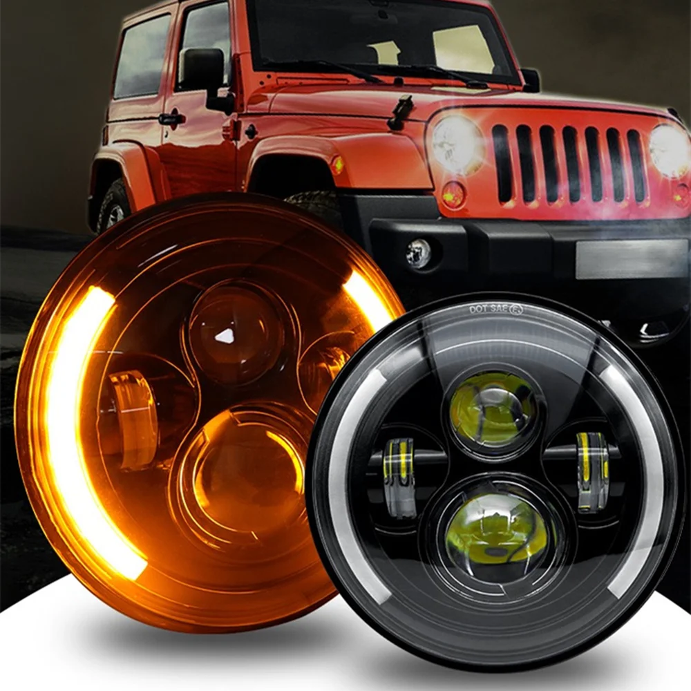 7Inch LED Headlight Halo Angle Eyes Led Headlamp Turn Signal for Harley Motorcycle 4x4 Suzuki Samurai Jeep Wrangler TJ Off Road