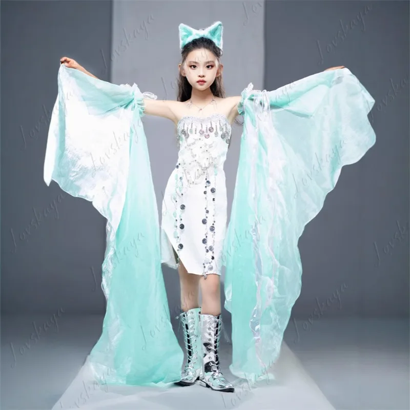 

Elegant Fairy Long Dress Kid Modeling Contest Runway Performance Wear