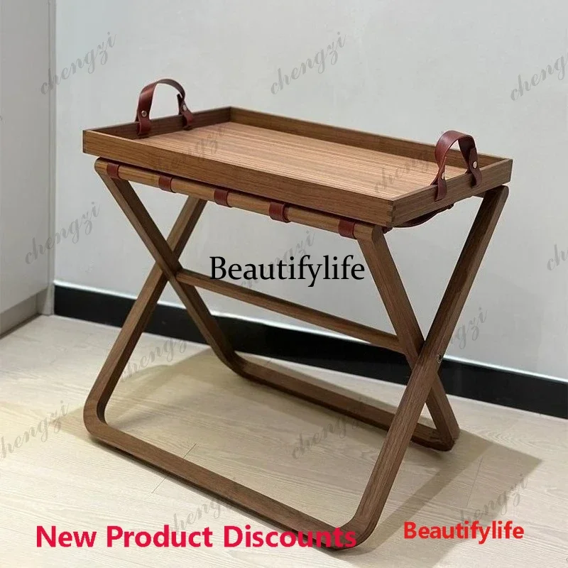 45 Nordic designer solid wood folding side table, modern simple, light luxury, high-end home coffee table side tabl