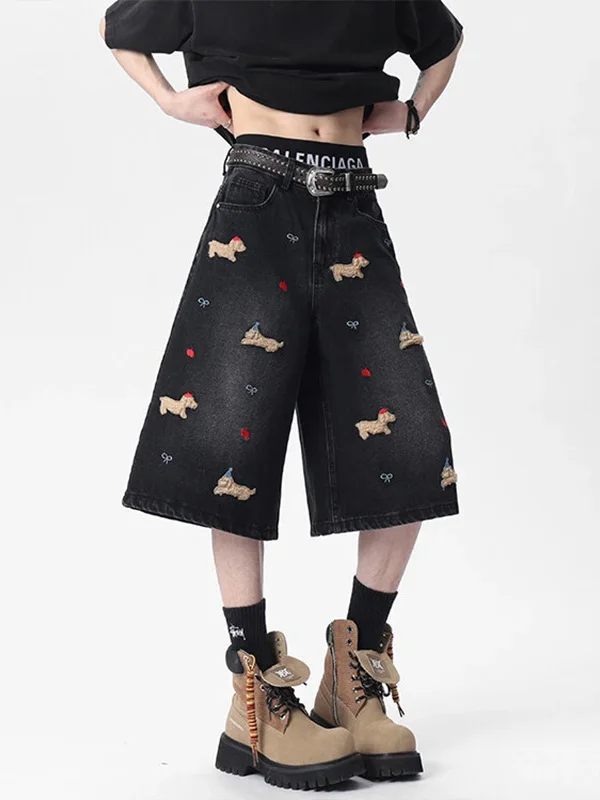 

Мужские модные джинсовые брюки American Vibe с вышивкой, прямого кроя, тонкие, летние, до колена, 100% хлопок