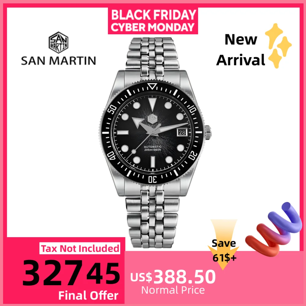 

San Martin 40 мм 9015 Градиент JianZhan Dial Мужские часы для дайвинга 3H Date Новый браслет с 5 звеньками на застежке Fly BGW-X1 20 бар SN0148