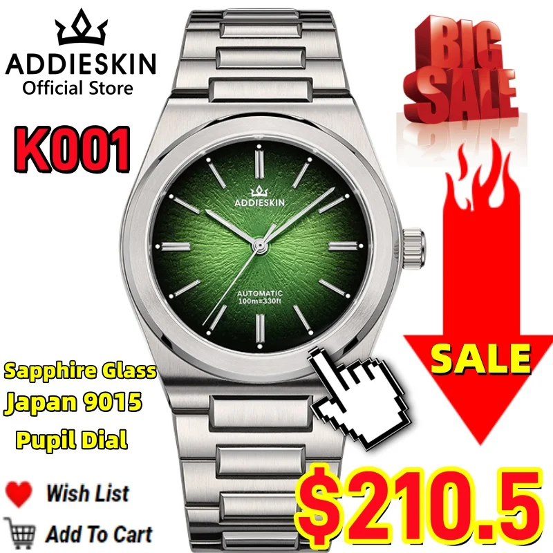 

AddiesKin Men Luxury Watch K001 BGW9 Blue Luminous 10Bar Waterproof Synthetic Sapphire 9015 Movement Automatic Mechanical Watch