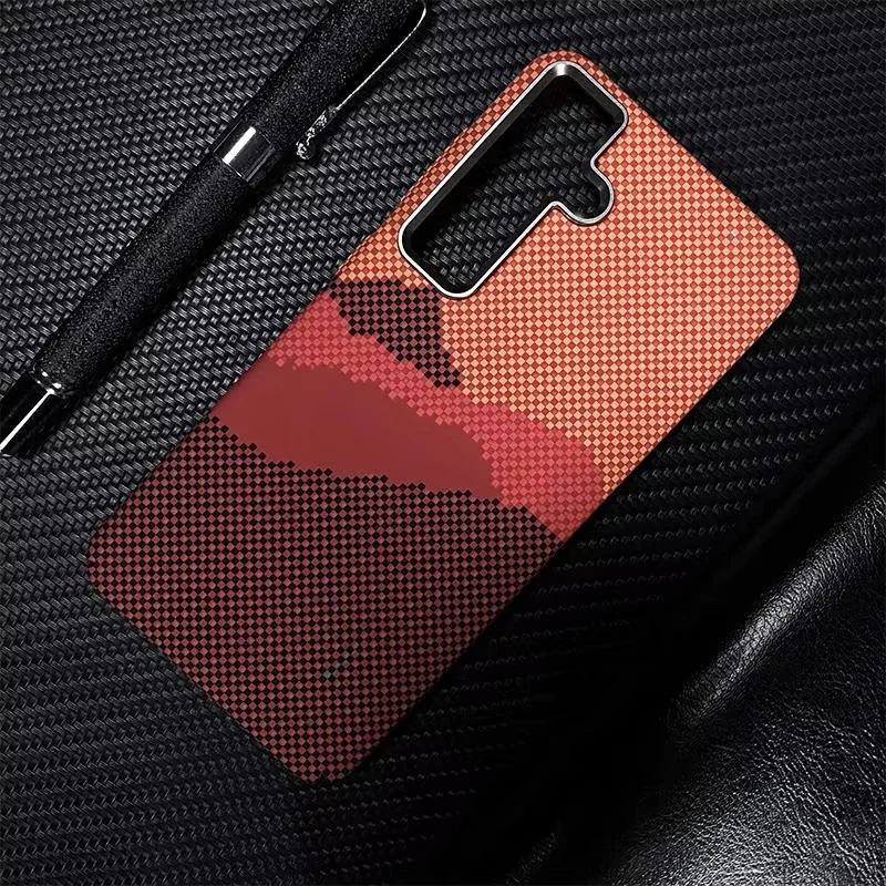 Luxury Kevlar Carbon Fiber Texture For Magsafe Case For Samsung S25 S24 Ultra S23 Plus Metal Camera Protect Wireles Charge Cover