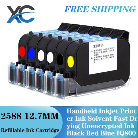 1PC 2588 Refillable Ink Cartridge 12.7mm TIJ/Handheld Inkjet Printer Ink Solvent Fast Drying Unencrypted Ink Black Red BlueIQ800