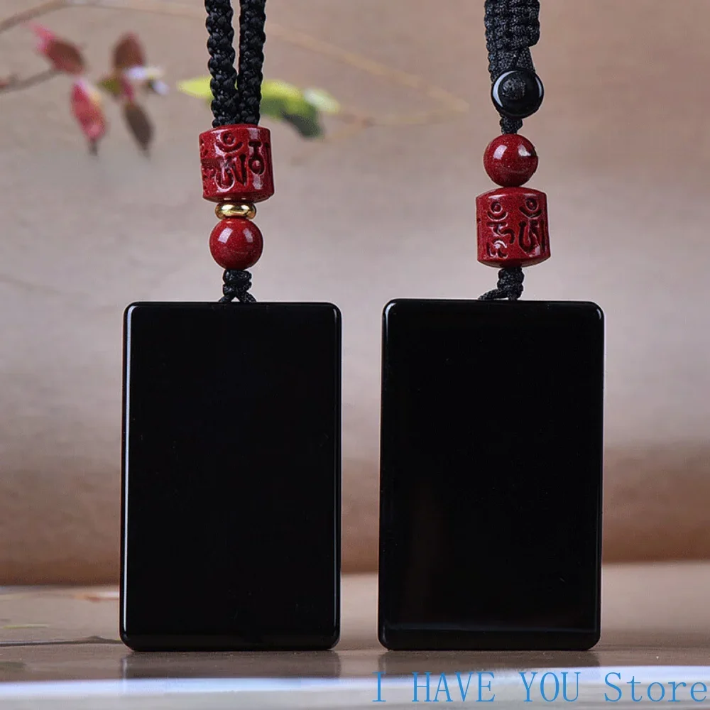 Unique Obsidian Jade Stone Pendant A Stylish Square Black Necklace Car Key Chain Jewelry Gift Jewelry Pendants Gift Buddhist