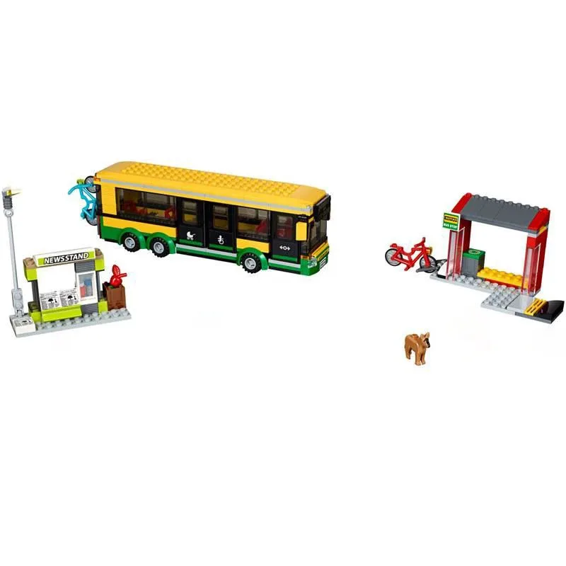 Stasiun Bus 60154 Seri Kota di Platform Model Blok Bangunan Mainan Dekorasi Puzzle Anak-anak Perakitan untuk Hadiah Anak-anak
