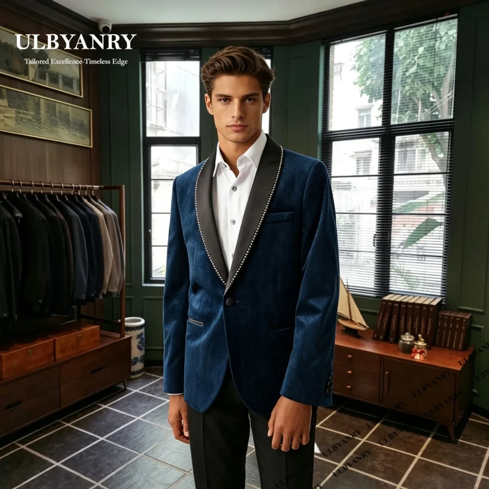 Casual Embellished Suit Set for Men Trend Double Buttons Formal 2-Pieces Suit (Jacket Pants) XXS-7XL Customized Blazer Trousers