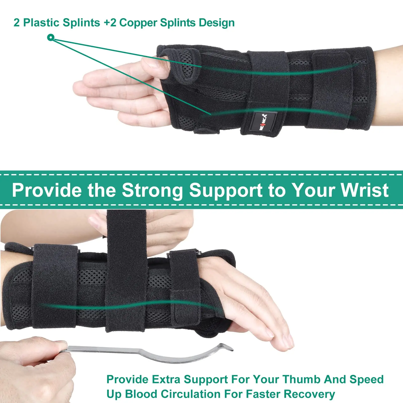 NEENCA Wrist Brace Support with Splints Palm Wrist Orthopedic Brace for Carpal Tunnel Relieve and Treat Wrist Pain or Injuries