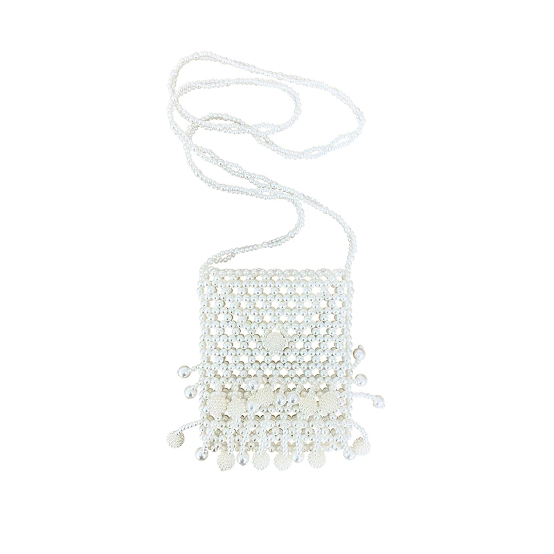 

2025 new versatile and simple handmade bead woven imitation pearl hollow crossbody bag mini mouth red envelope