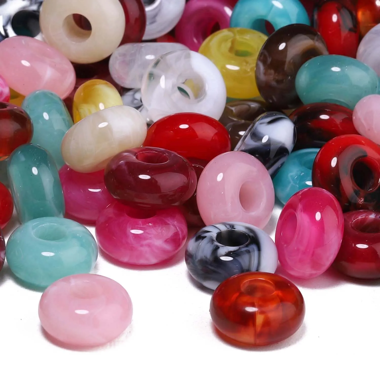 50pcs 7x14mm Acrylic Abacus Multicolor Large Hole Beads DIY Jewelry Making Beadwork Projects Bracelet Necklace Charms Components
