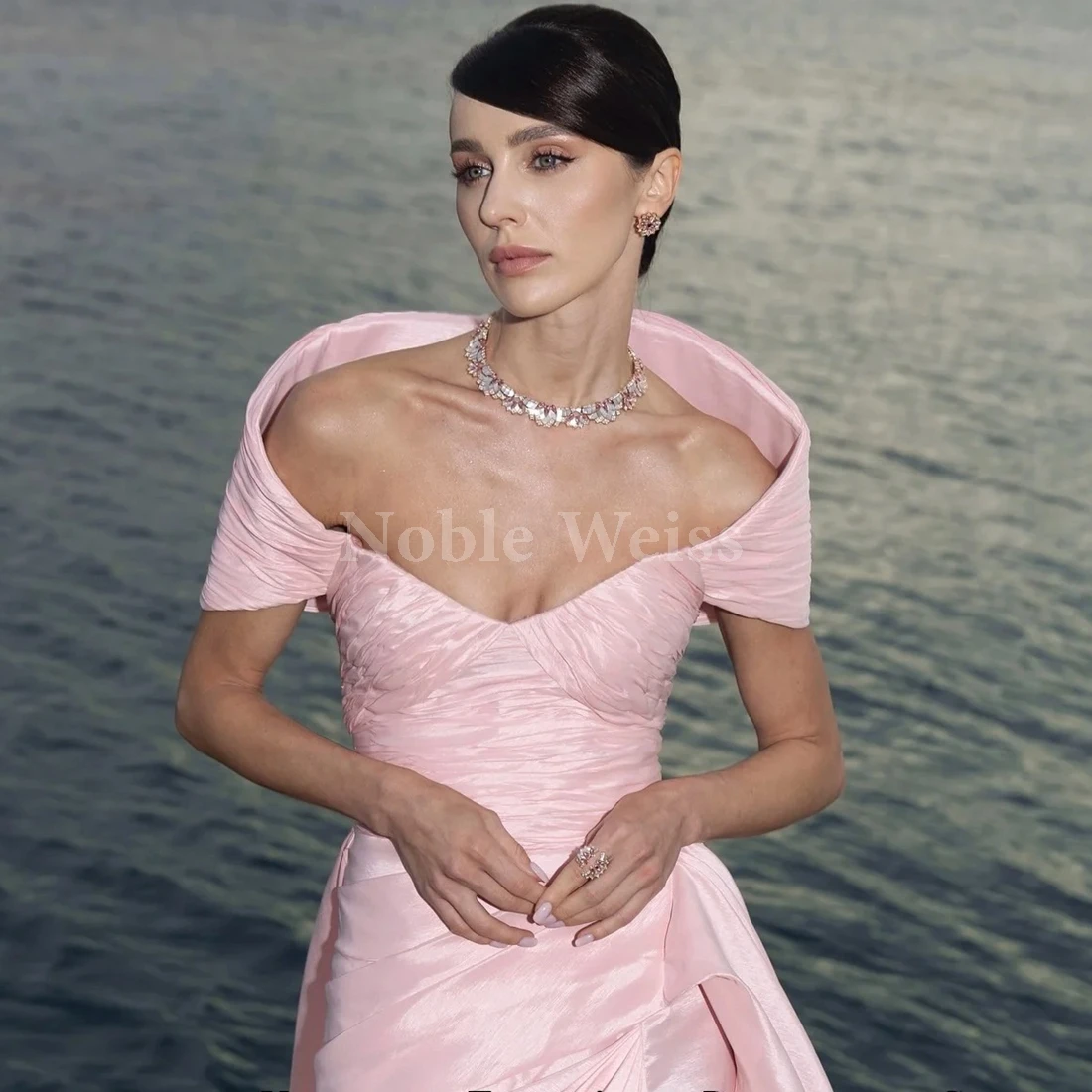 فستان سهرة حورية البحر من الساتان أنيق سبليت فستان حفلات سويب تراين رسمي مخصص