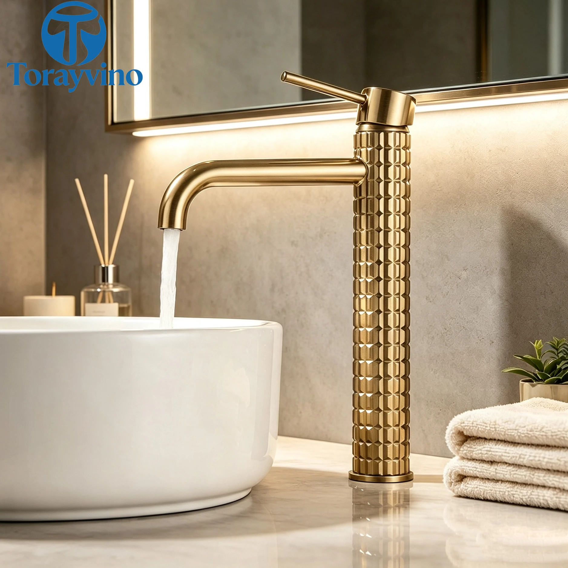 SINLAKU Luxury European Black Brushed Gold Bathroom Basin Textured Faucet Vessel Sink Cold Hot Water Faucets Bath Mixer Tap