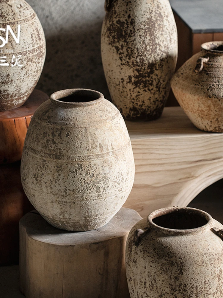 Wabi-sabi retro vases homestay pottery POTS new Chinese ceramic pot with dried flowers home furnishing