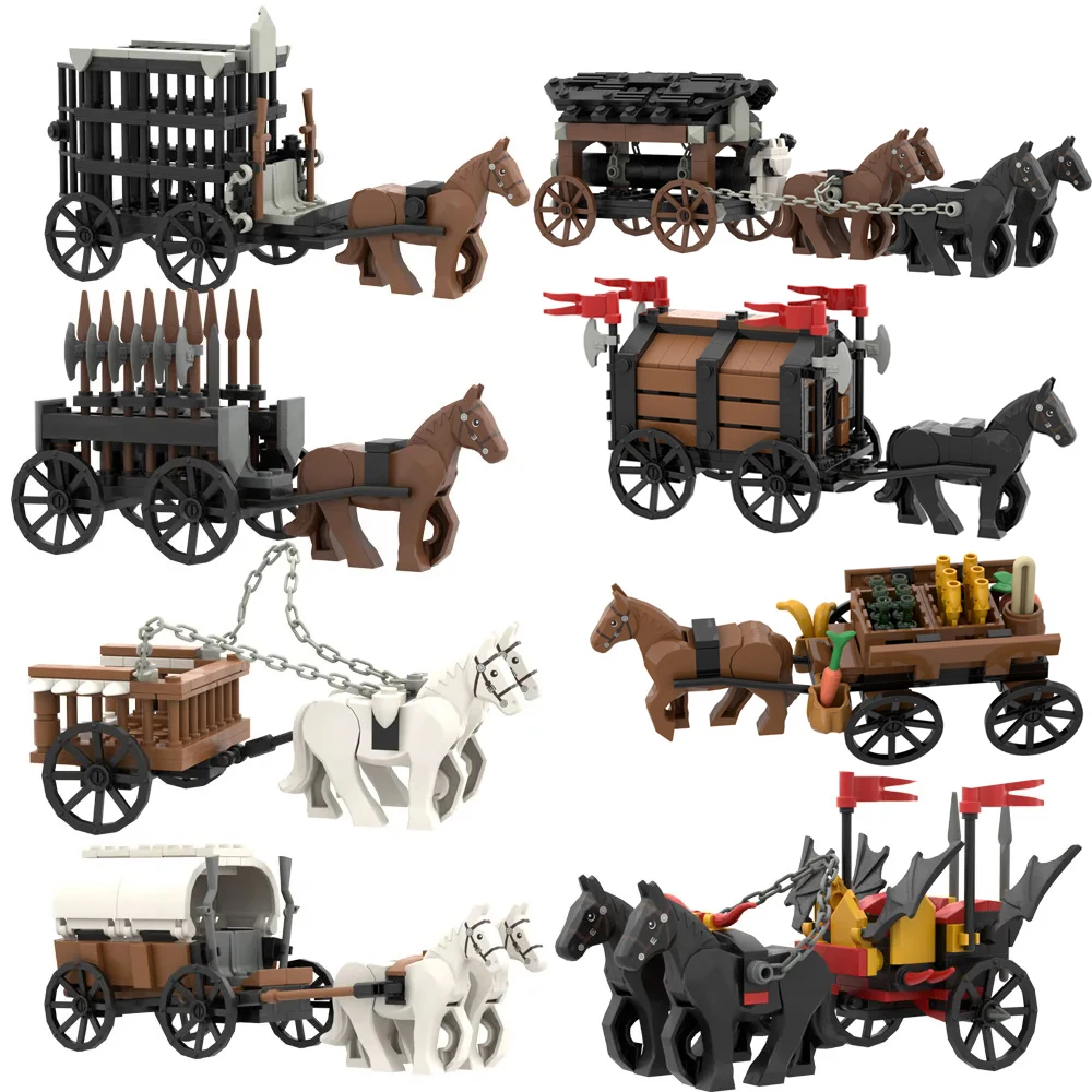 City Creativity DIY Medieval Military Knight Carriage Chariot MOC Model Building Blocks Bricks Educational Children's Toys Gift