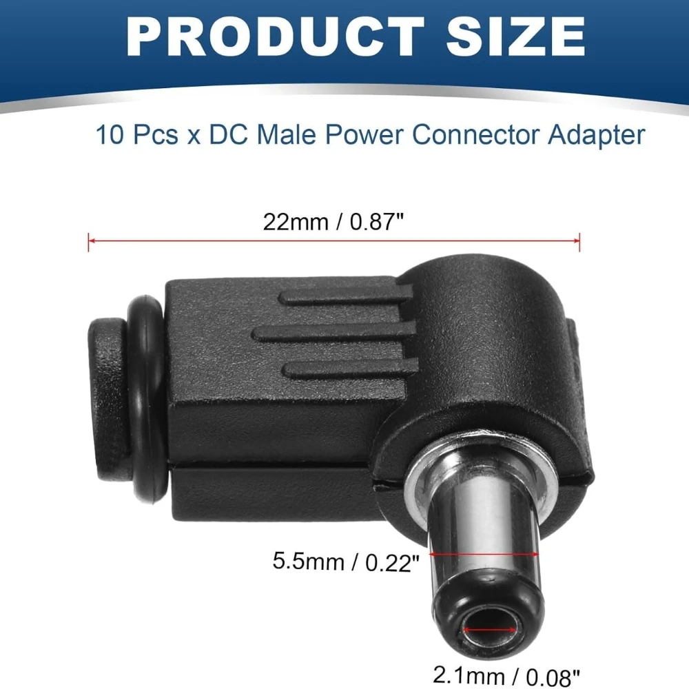 10Pcs DC Plug 90-Degree Elbow  DC Power Plug Wiring Assembly with  Welding Wire Type