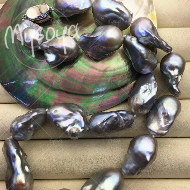 

MYSOYA 12-14mm Large Grey Baroque Pearl Necklace, Suitable for Birthday/ Wedding/ Mother's Day/ Father's Day Gift A1010