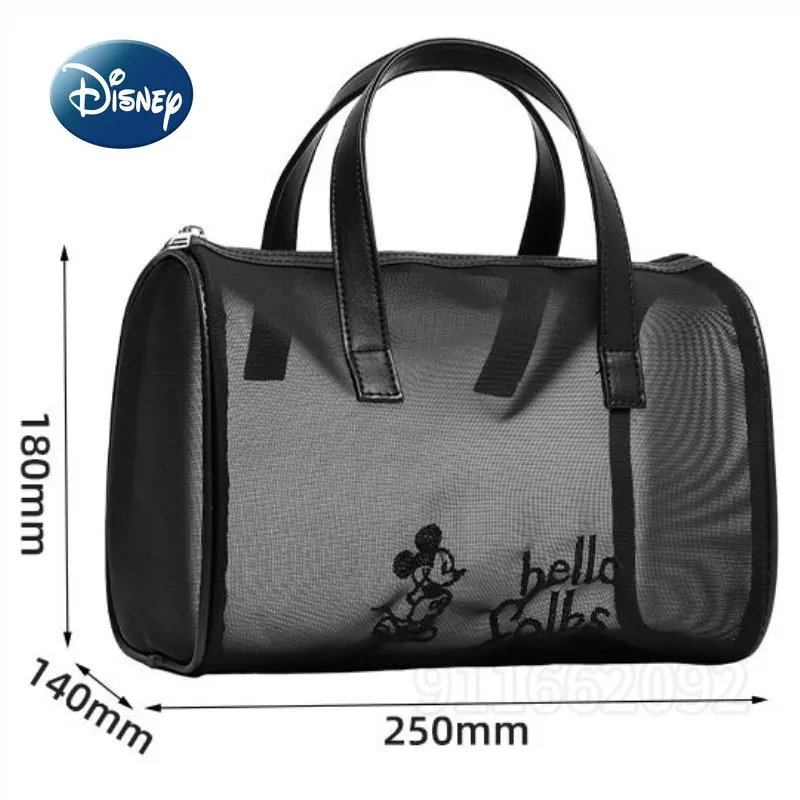 Disney Mickey Original New Makeup Bag Cartoon Mesh Translucent Handheld Makeup Bag Large Capacity Travel Cosmetics Storage Bag