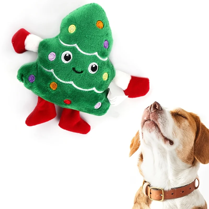 Festive Christmas Tree Plush Dog Toy, Durable Polyester Chew Toy for Small Breeds, Interactive Holiday Pet Plaything Sound Toys
