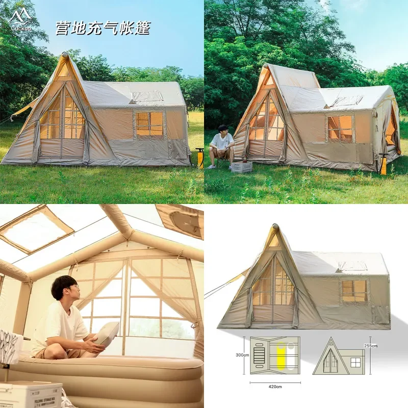 For Outdoor Camping Inflatable Tent Quick Open Thickened Rainproof Ridge Tent for Family One Bedroom One Living Room Portable