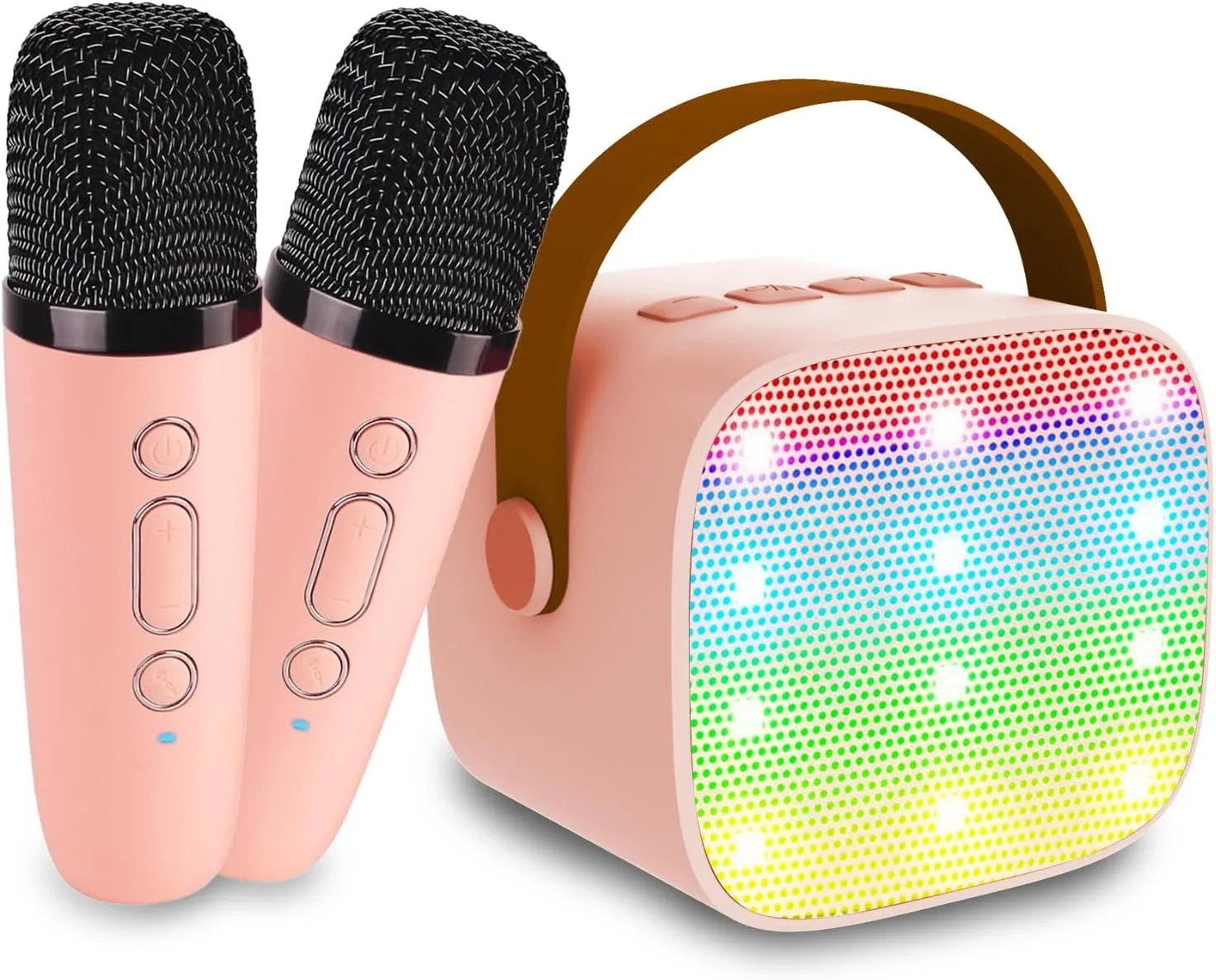 

Мини-караоке-машина, Bluetooth-динамик с 2 беспроводными микрофонами, светодиодная подсветка, подарки на Рождество и день рождения для девочек и мальчиков, взрослых