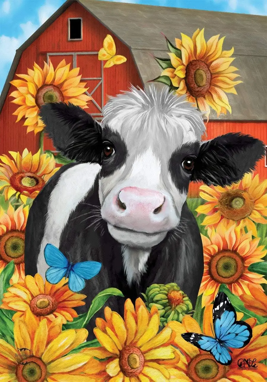 Happy Cow Summer Garden Flag Sunflowers Barn 12.5