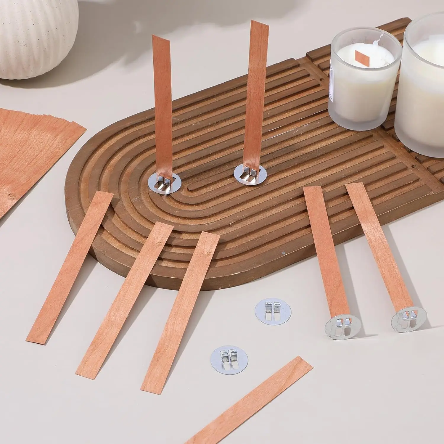 60Pcs Wood Wicks for Candles Making Smokeless Wooden Wicks with Metal Base for Candle Soy Wax DIY Candle Making