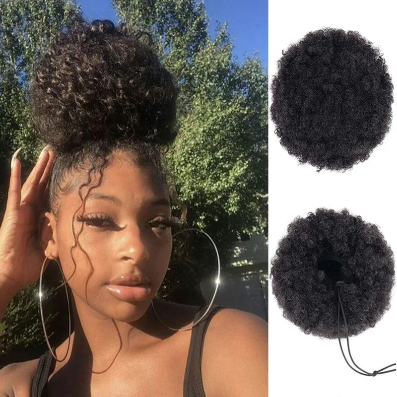 Afro Puff Drawstring Ponytail Black Curly Afro Bun Extensions Synthetic Hair Short Afro Hairpieces Updo hair for Black Women