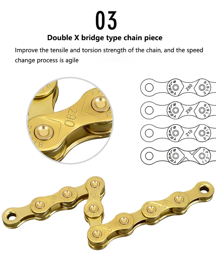 ENLEE Mountain Bike Road Bike Chain 8 9 10 11 12-Speed Electroplating Chain Rust-Proof With Magic Buckle