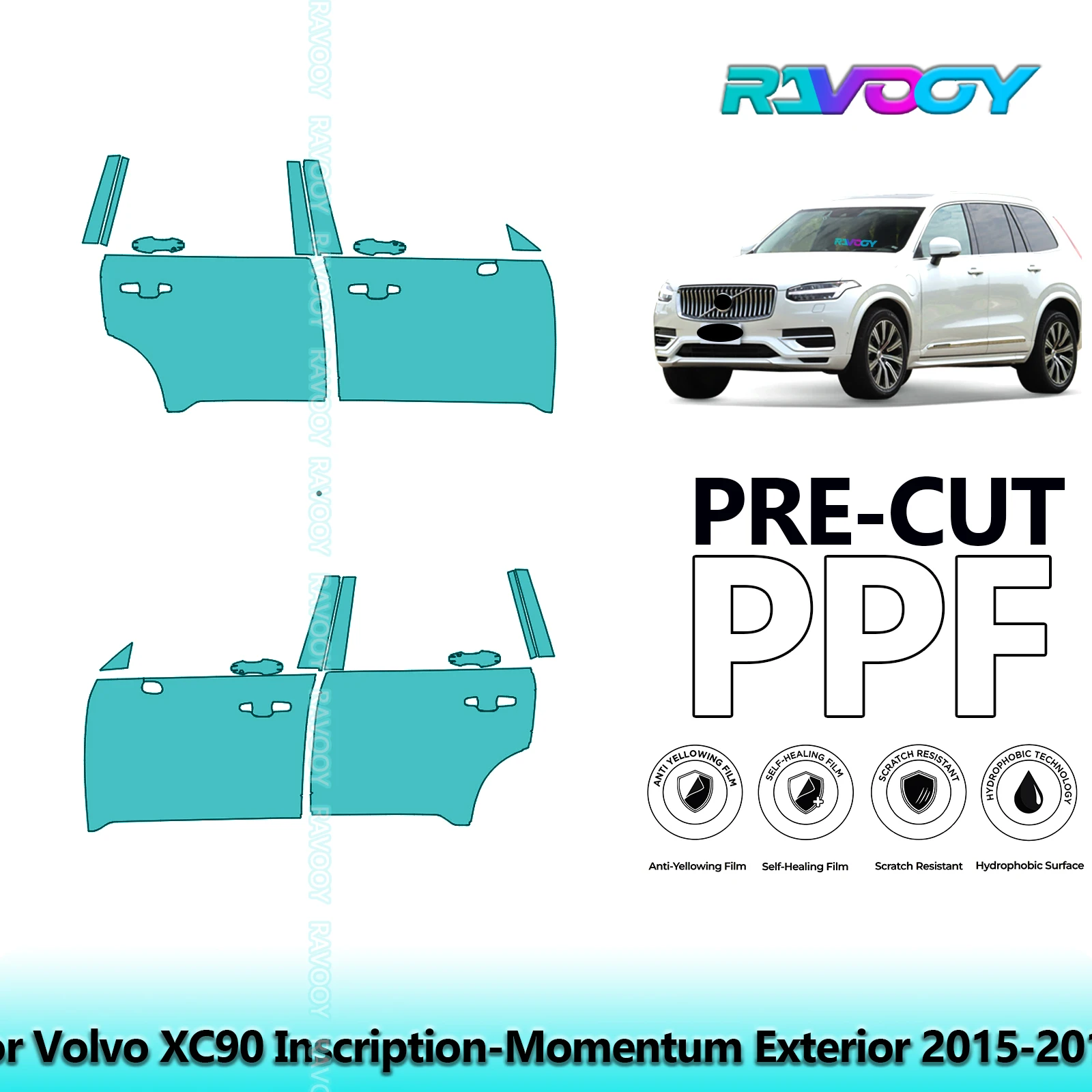 

For Volvo XC90 Inscription-Momentum Exterior 2015-2019 8.5mil Pre-Cut PPF Door & A/B Pillar Kit TPU Paint Protection Film Set
