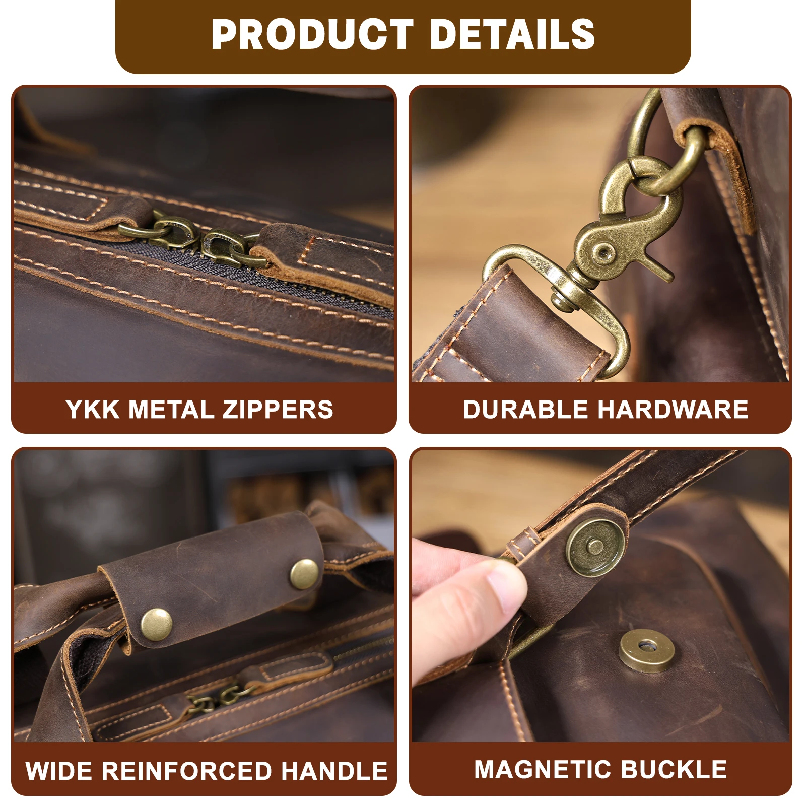 S.WORKER Vintage Vollnarbiges Rindsleder Reisetasche Große Kapazität Handgepäck Echtleder Weekender-Tasche – Detail 12